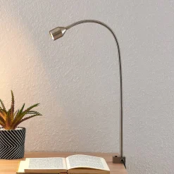Lindby LED klemlamp Hanilo, hoogte 80 cm, nikkel, metaal