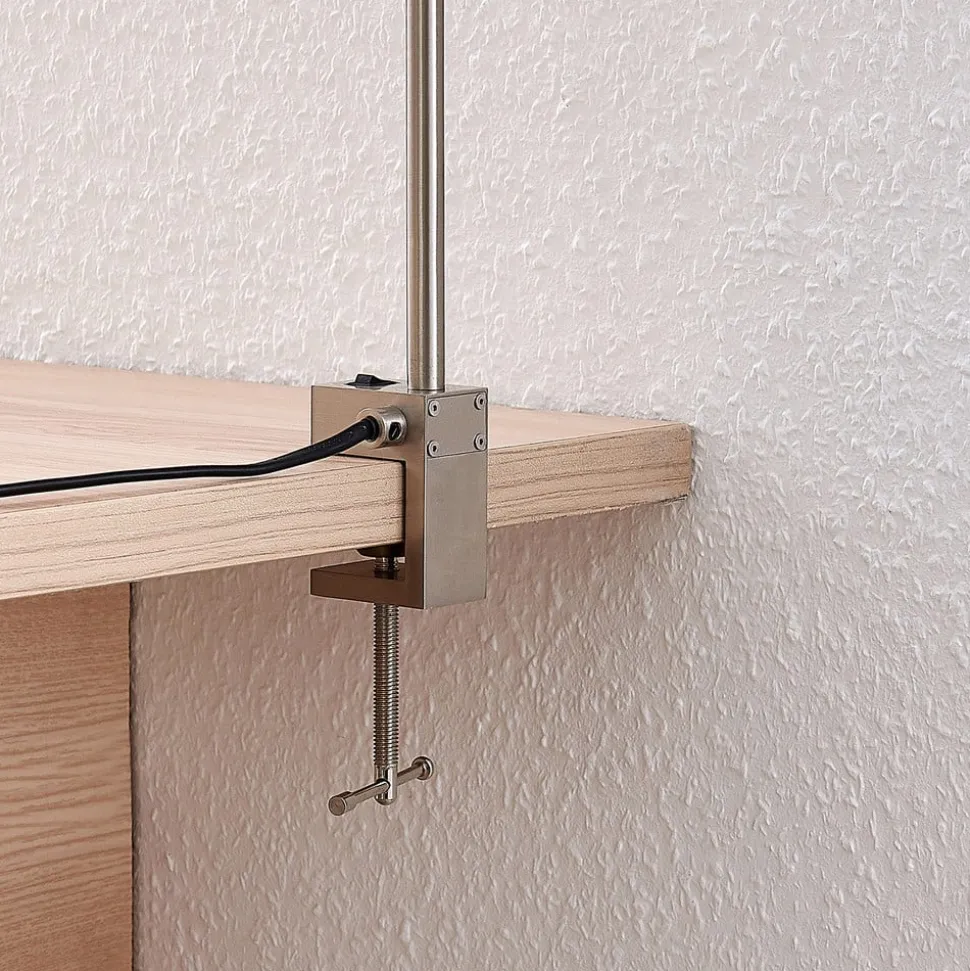 Lindby LED klemlamp Hanilo, hoogte 80 cm, nikkel, metaal