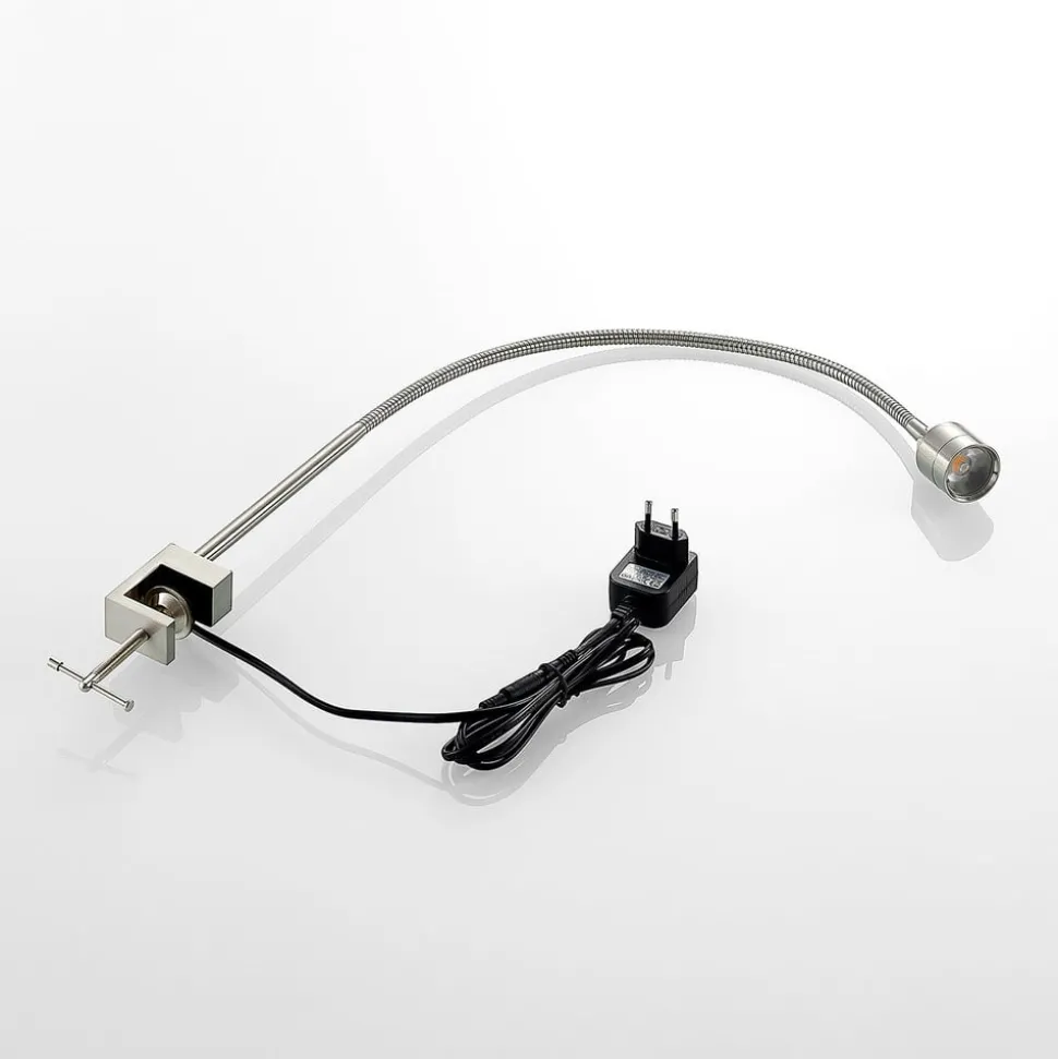 Lindby LED klemlamp Hanilo, hoogte 80 cm, nikkel, metaal