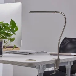 Lindby LED klemlamp Lionard, 53 cm, mat nikkel, metaal