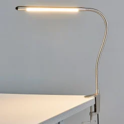 Lindby LED klemlamp Lionard, 53 cm, mat nikkel, metaal