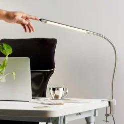 Lindby LED klemlamp Lionard, 53 cm, mat nikkel, metaal