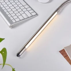 Lindby LED klemlamp Lionard, 53 cm, mat nikkel, metaal