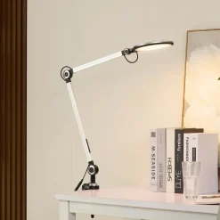 Lindby LED klemlamp Nyxaris, zilver, metaal, CCT, 52 cm