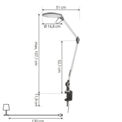 Lindby LED klemlamp Nyxaris, zilver, metaal, CCT, 52 cm