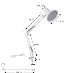 Lindby LED klemlamp Undra, wit, metaal, verstelbaar