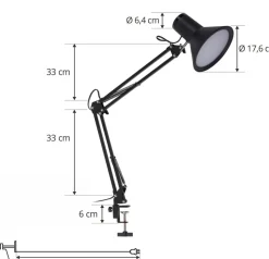Lindby LED klemlamp Undra, zwart, metaal, verstelbaar