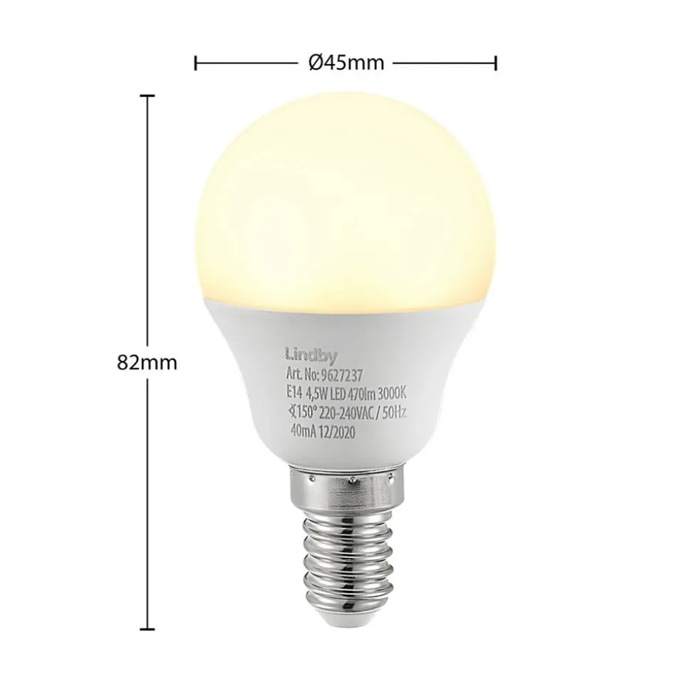 Lindby LED lamp E14 G45 4,5W 3.000K opaal set van 10