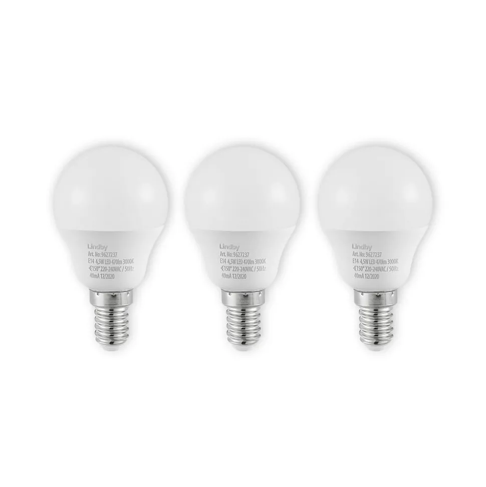 Lindby LED lamp E14 G45 4,5W 3.000K opaal set van 3