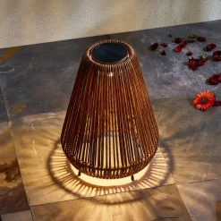 Lindby LED lamp op zonne-energie Amaria, rotan, donker, Ø 27 cm