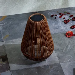 Lindby LED lamp op zonne-energie Amaria, rotan, donker, Ø 27 cm
