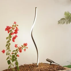 Lindby LED lamp op zonne-energie Sabriel, gebogen, zwart, aluminium, 3000K