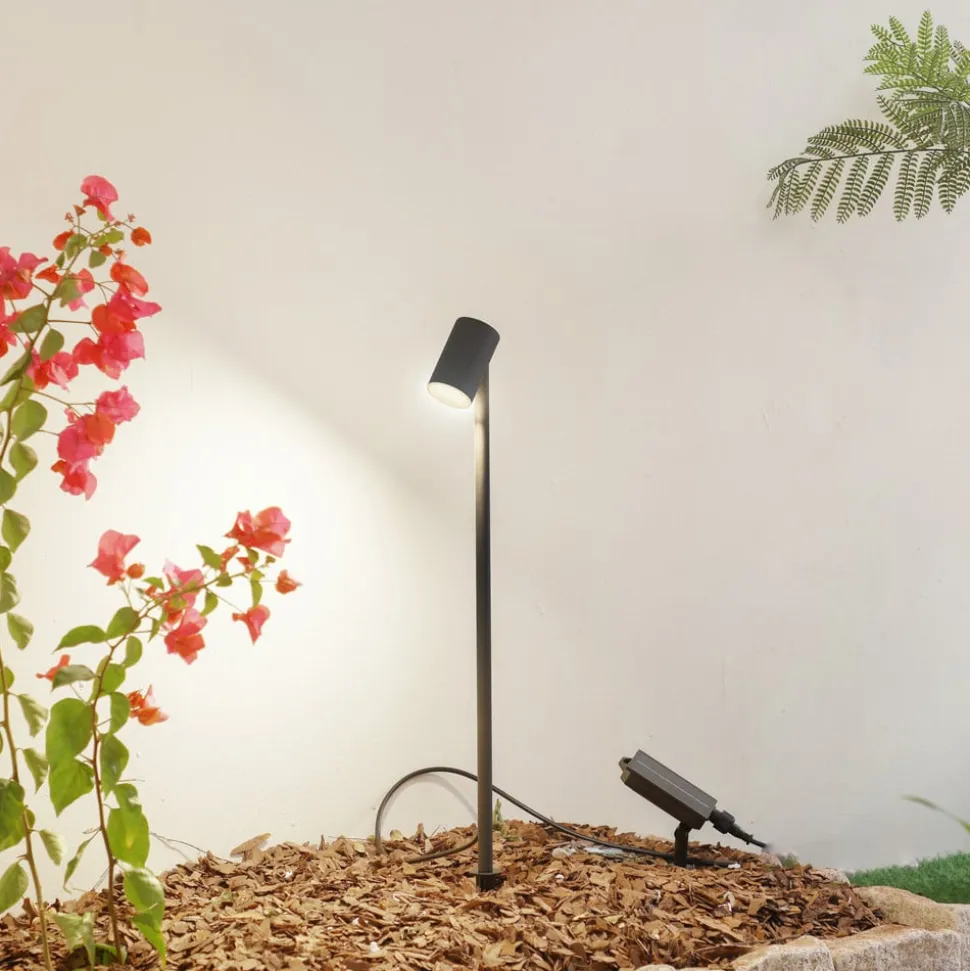 Lindby LED lamp op zonne-energie Myric, zwart, aluminium, 3.000 K