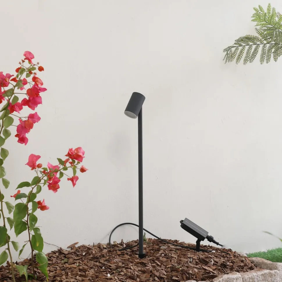 Lindby LED lamp op zonne-energie Myric, zwart, aluminium, 3.000 K