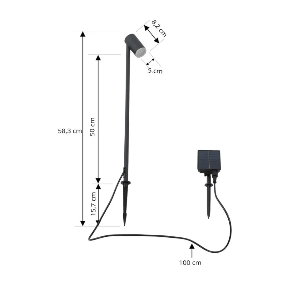 Lindby LED lamp op zonne-energie Myric, zwart, aluminium, 3.000 K