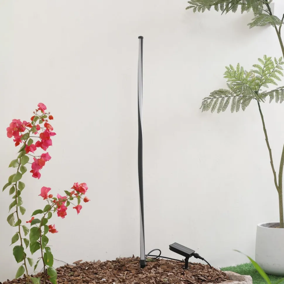 Lindby LED lamp op zonne-energie Sabriel, recht, zwart, aluminium, 3000K