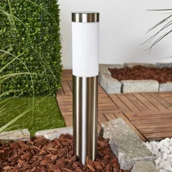 Lindby LED lamp op zonne-energie Aleeza, 61 cm, roestvrij staal, grondspies