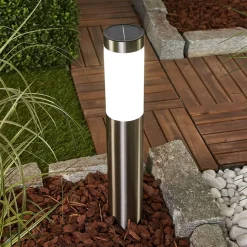 Lindby LED lamp op zonne-energie Aleeza, 61 cm, roestvrij staal, grondspies