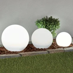 Lindby LED lamp op zonne-energie Lago, set van 3, bollen, grondpin, wit