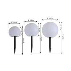 Lindby LED lamp op zonne-energie Lago, set van 3, bollen, grondpin, wit