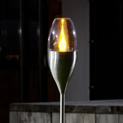 Lindby LED lamp op zonne-energie Jari, hoogte 122 cm, roestvrij staal, helder