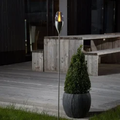 Lindby LED lamp op zonne-energie Jari, hoogte 122 cm, roestvrij staal, helder