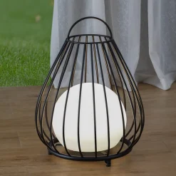 Lindby LED lamp op zonne-energie Kelda, zwart, metaal, 38cm, dimbaar.