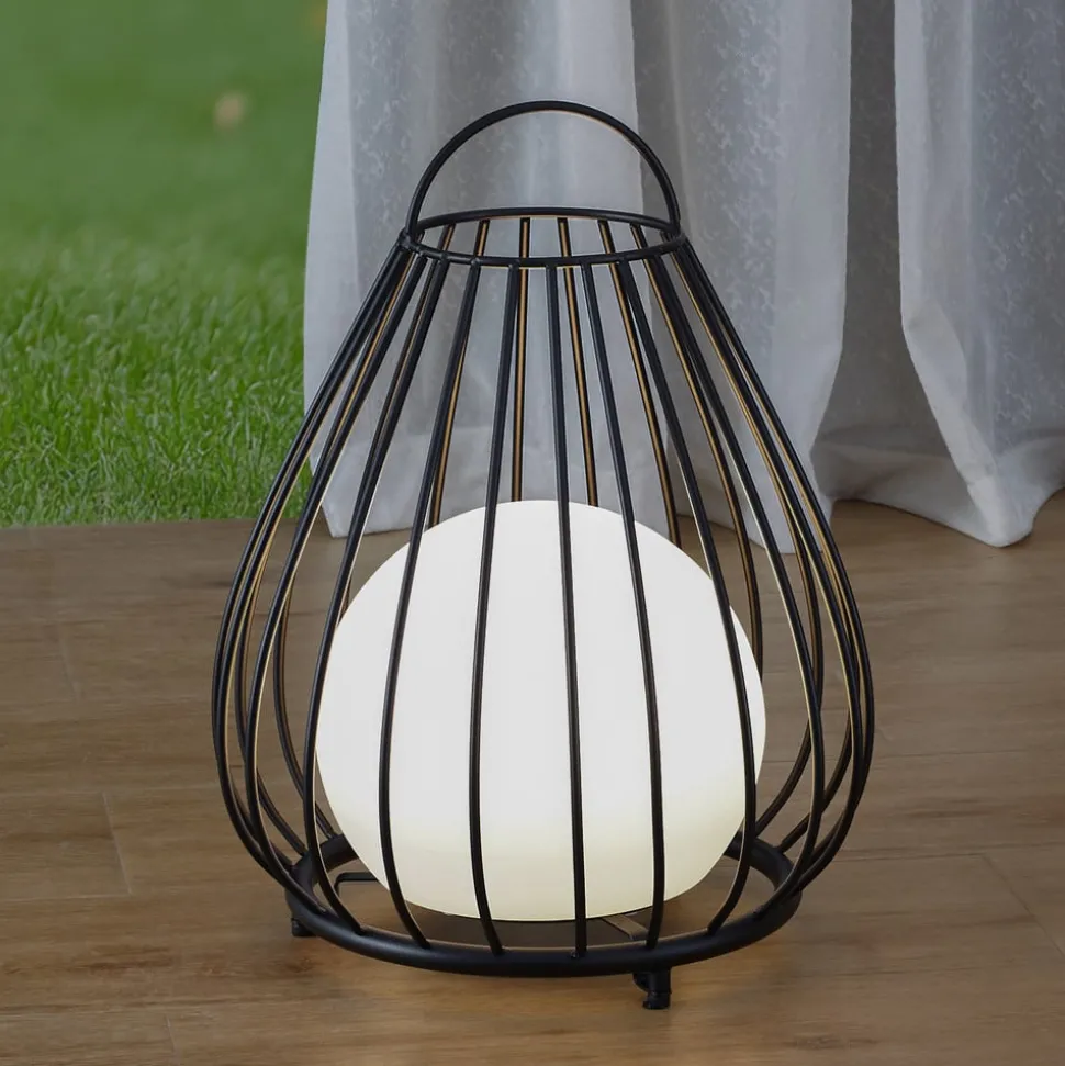 Lindby LED lamp op zonne-energie Kelda, zwart, metaal, 38cm, dimbaar.