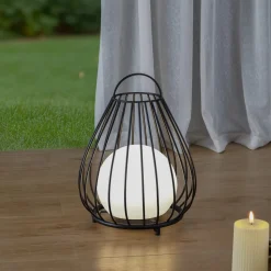 Lindby LED lamp op zonne-energie Kelda, zwart, metaal, 38cm, dimbaar.