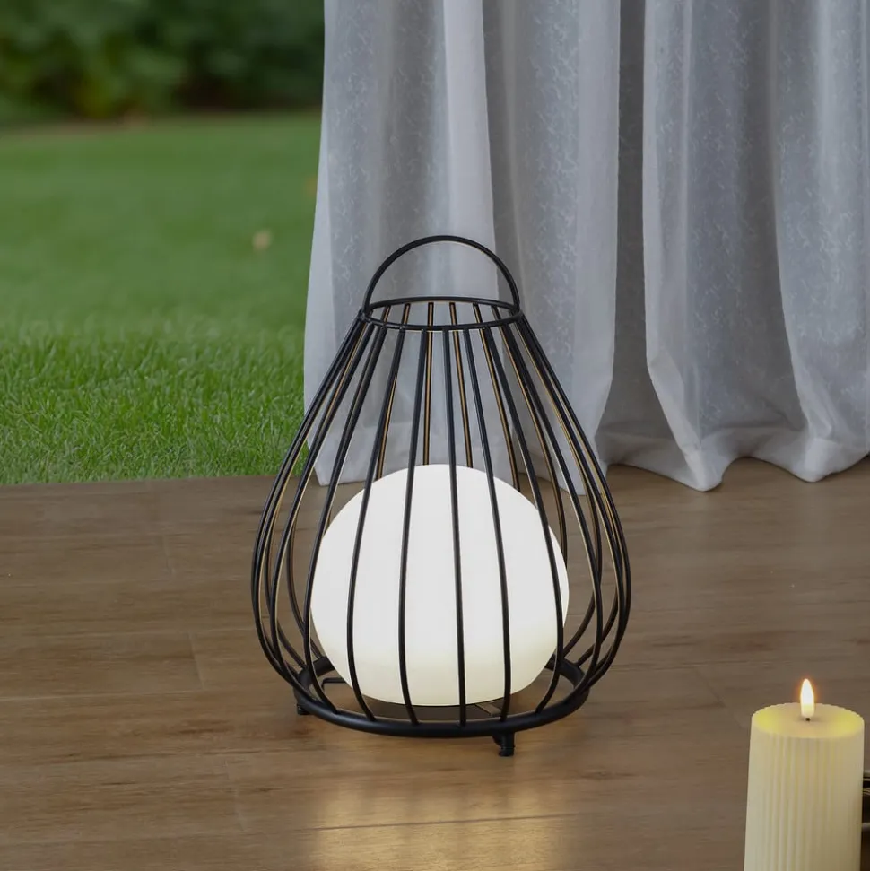 Lindby LED lamp op zonne-energie Kelda, zwart, metaal, 38cm, dimbaar.