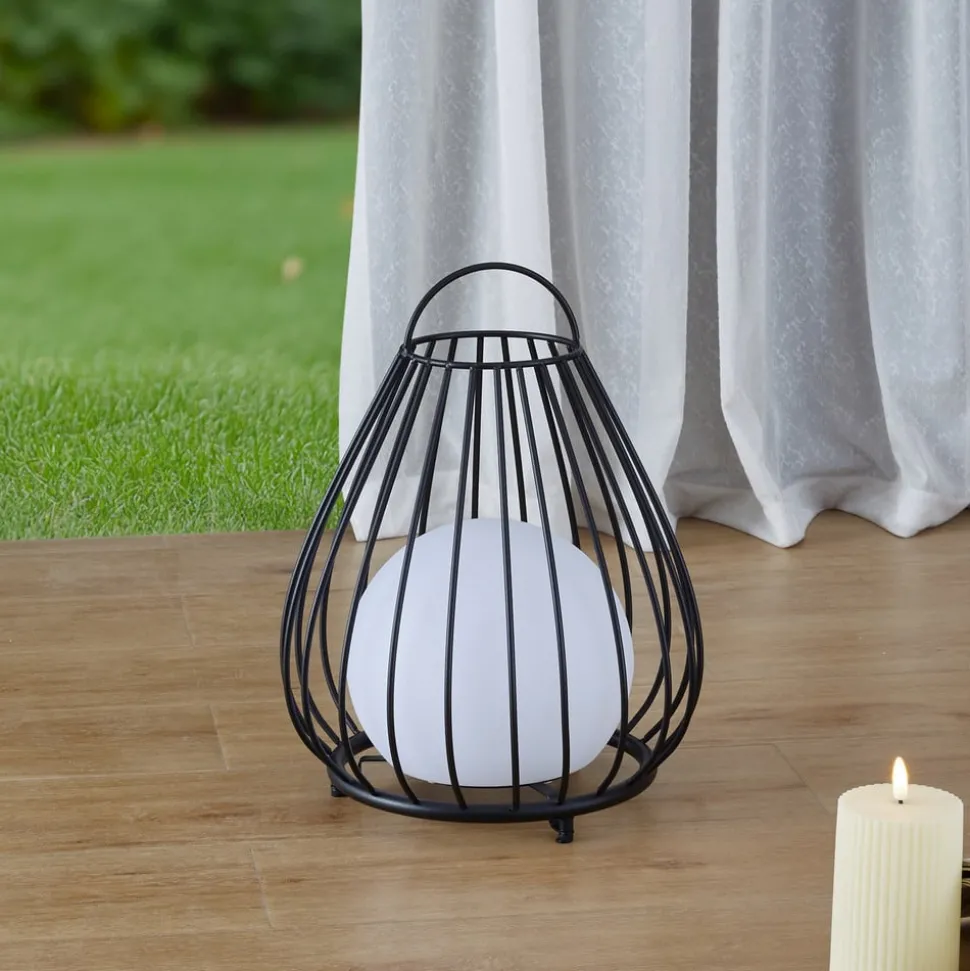 Lindby LED lamp op zonne-energie Kelda, zwart, metaal, 38cm, dimbaar.