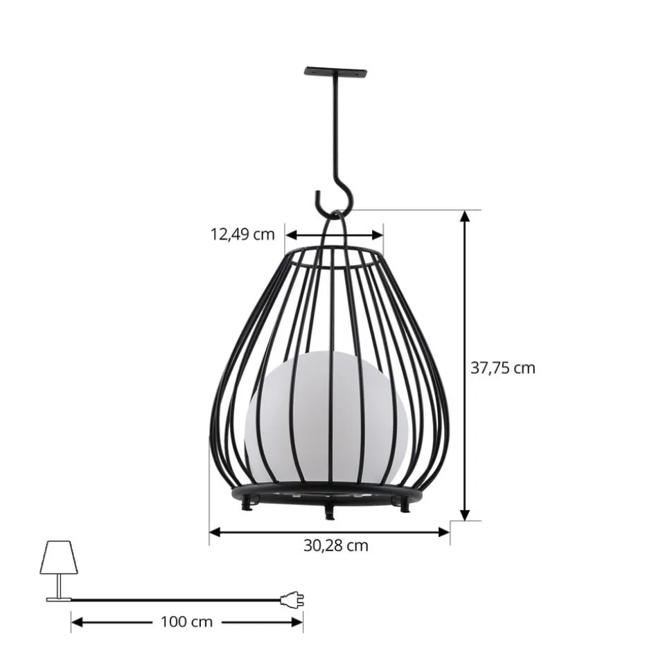 Lindby LED lamp op zonne-energie Kelda, zwart, metaal, 38cm, dimbaar.