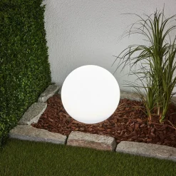 Lindby LED lamp op zonne-energie Lago, Ø 30 cm, bol, grondpin, wit