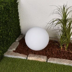 Lindby LED lamp op zonne-energie Lago, Ø 30 cm, bol, grondpin, wit