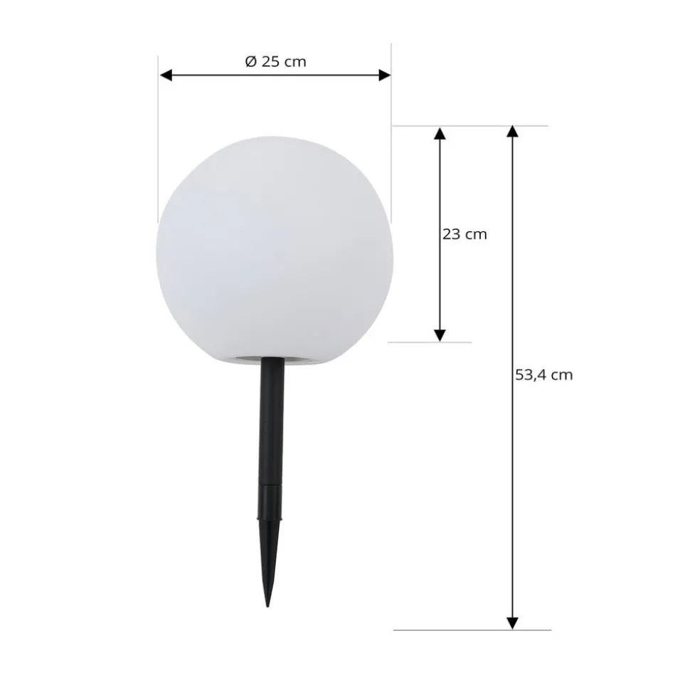 Lindby LED lamp op zonne-energie Lago, Ø 30 cm, bol, grondpin, wit