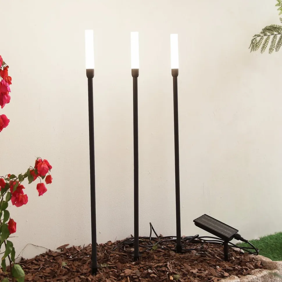 Lindby LED lamp op zonne-energie Balian, set van 3, zwart, aluminium, 3000K