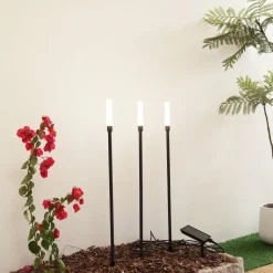 Lindby LED lamp op zonne-energie Balian, set van 3, zwart, aluminium, 3000K