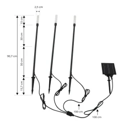 Lindby LED lamp op zonne-energie Balian, set van 3, zwart, aluminium, 3000K