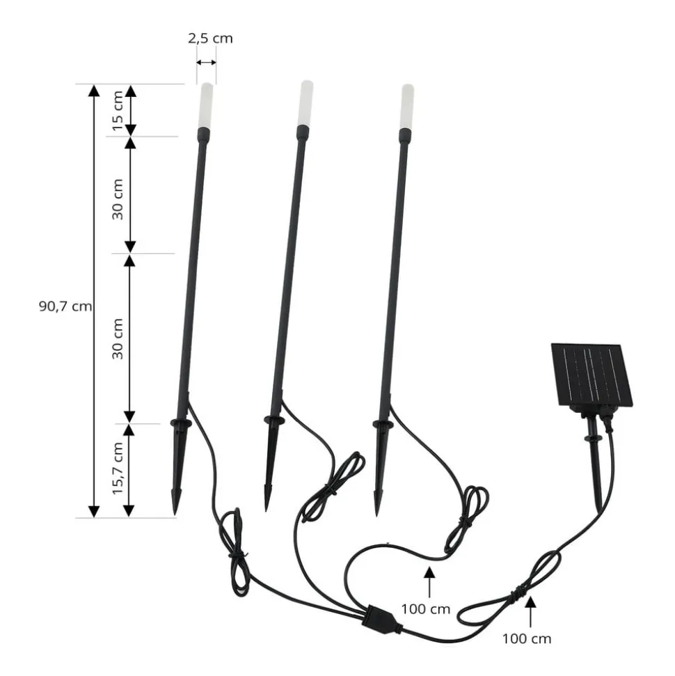 Lindby LED lamp op zonne-energie Balian, set van 3, zwart, aluminium, 3000K