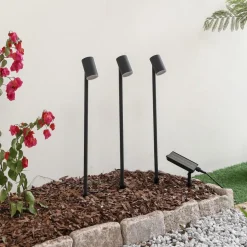 Lindby LED lamp op zonne-energie Myric, set van 3, zwart, aluminium, 3.000K