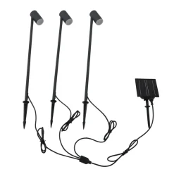 Lindby LED lamp op zonne-energie Myric, set van 3, zwart, aluminium, 3.000K