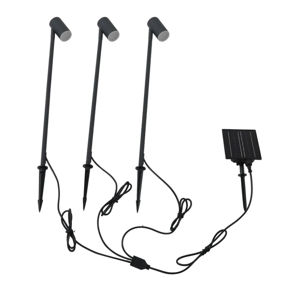 Lindby LED lamp op zonne-energie Myric, set van 3, zwart, aluminium, 3.000K