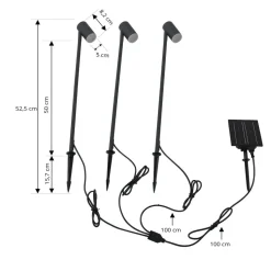 Lindby LED lamp op zonne-energie Myric, set van 3, zwart, aluminium, 3.000K