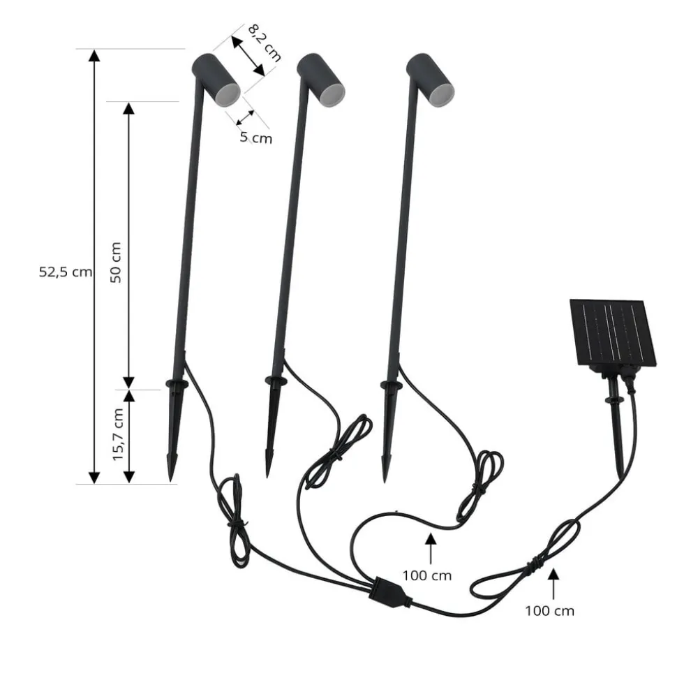 Lindby LED lamp op zonne-energie Myric, set van 3, zwart, aluminium, 3.000K
