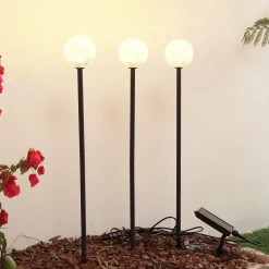 Lindby LED lamp op zonne-energie Brindley, set van 3, zwart, glas