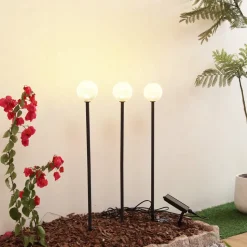 Lindby LED lamp op zonne-energie Brindley, set van 3, zwart, glas