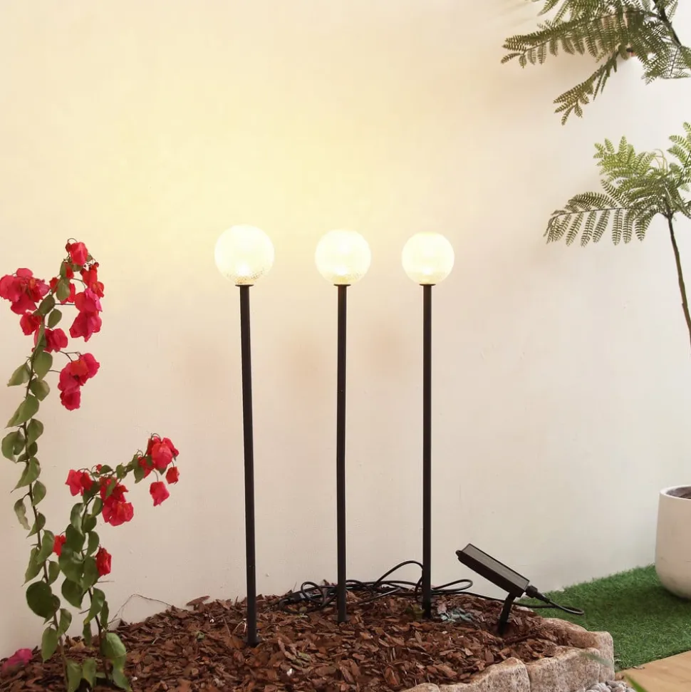 Lindby LED lamp op zonne-energie Brindley, set van 3, zwart, glas