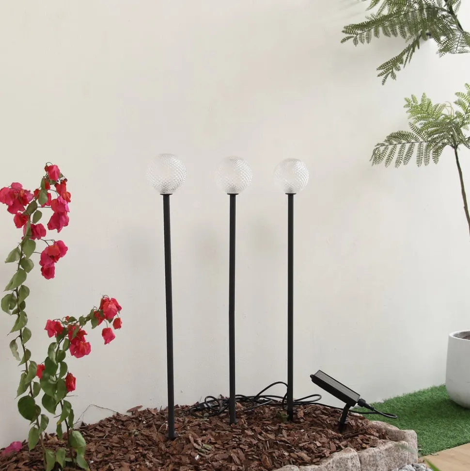 Lindby LED lamp op zonne-energie Brindley, set van 3, zwart, glas