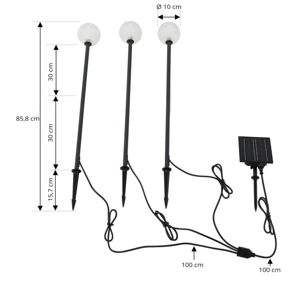 Lindby LED lamp op zonne-energie Brindley, set van 3, zwart, glas