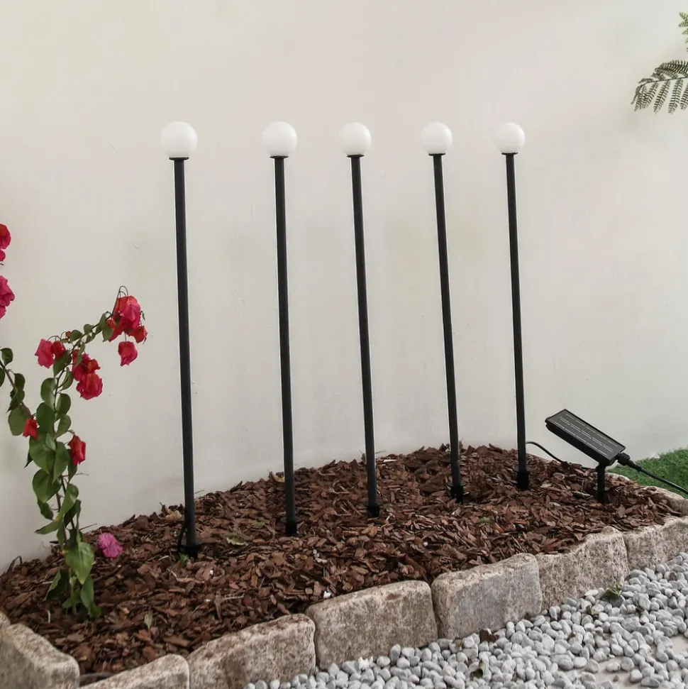 Lindby LED lamp op zonne-energie Freydis, set van 5, zwart, 2.000 K